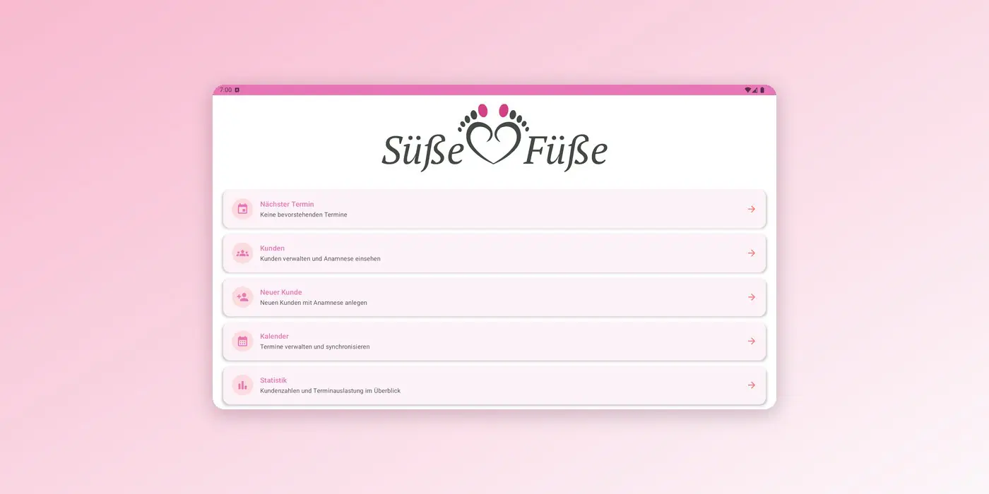 Digitale Kundenkartei auf dem Tablet: die Podologix-App im Süße-Füße-Design